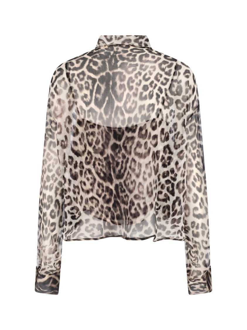 Ermanno Scervino Silk Shirt, Brown, Animal Print, Classic Collar