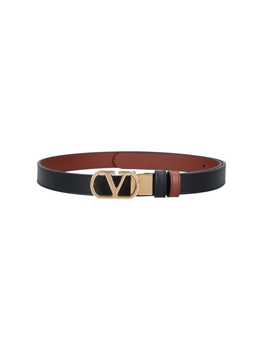 Valentino Garavani Black Burgundy Reversible Leather Belt