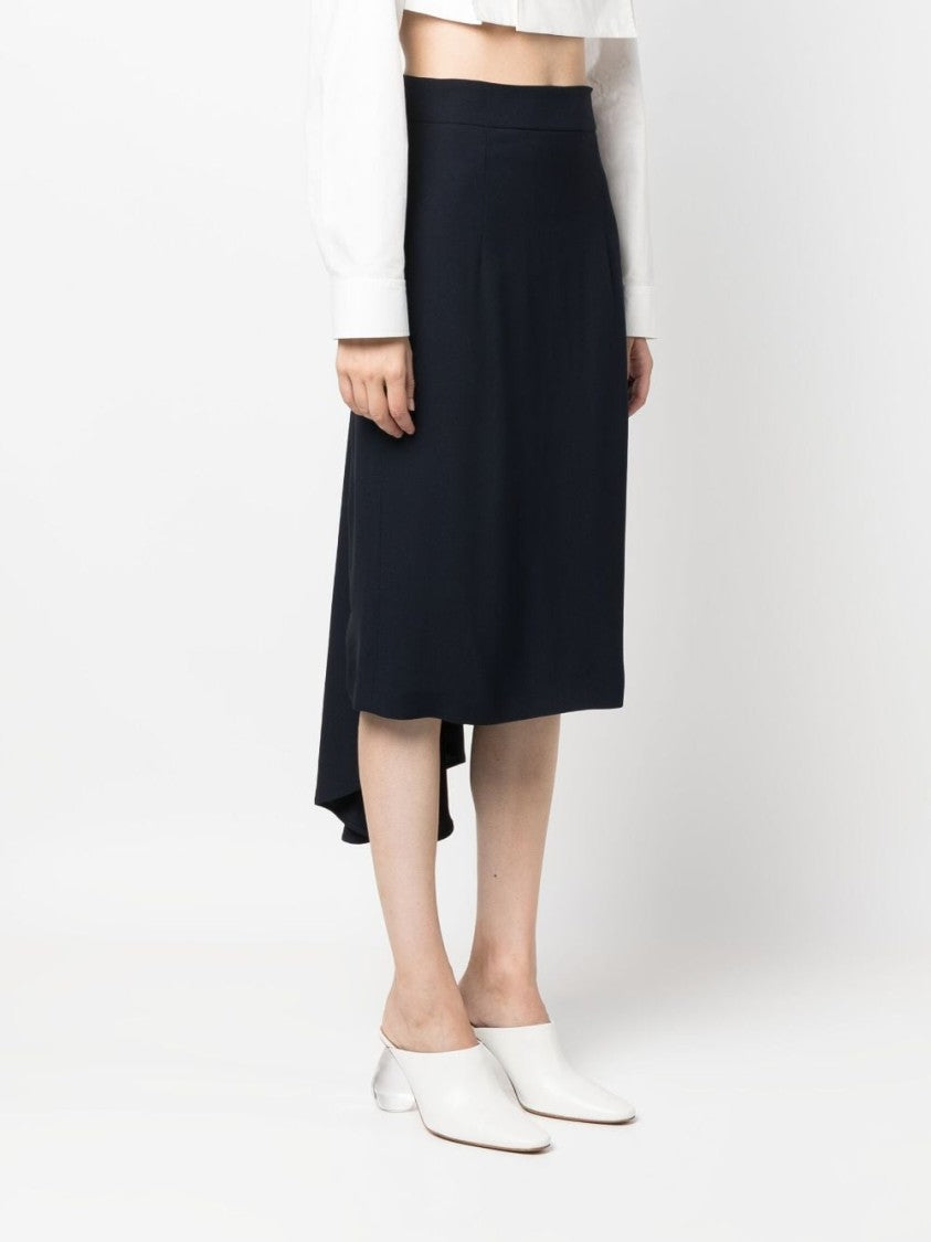 Moschino Pleated Asymmetric Midi Skirt In Midnight Blue Georgette