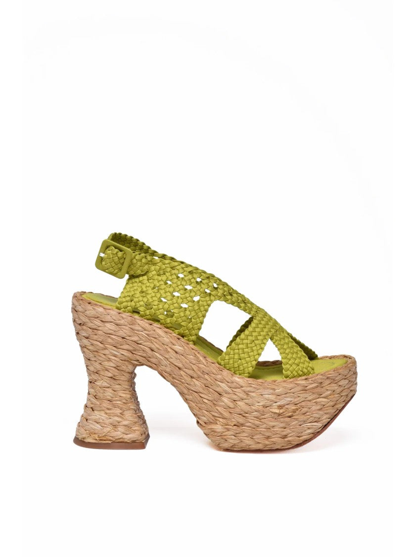 Paloma Barceló Green Woven Raffia Wedge Sandals
