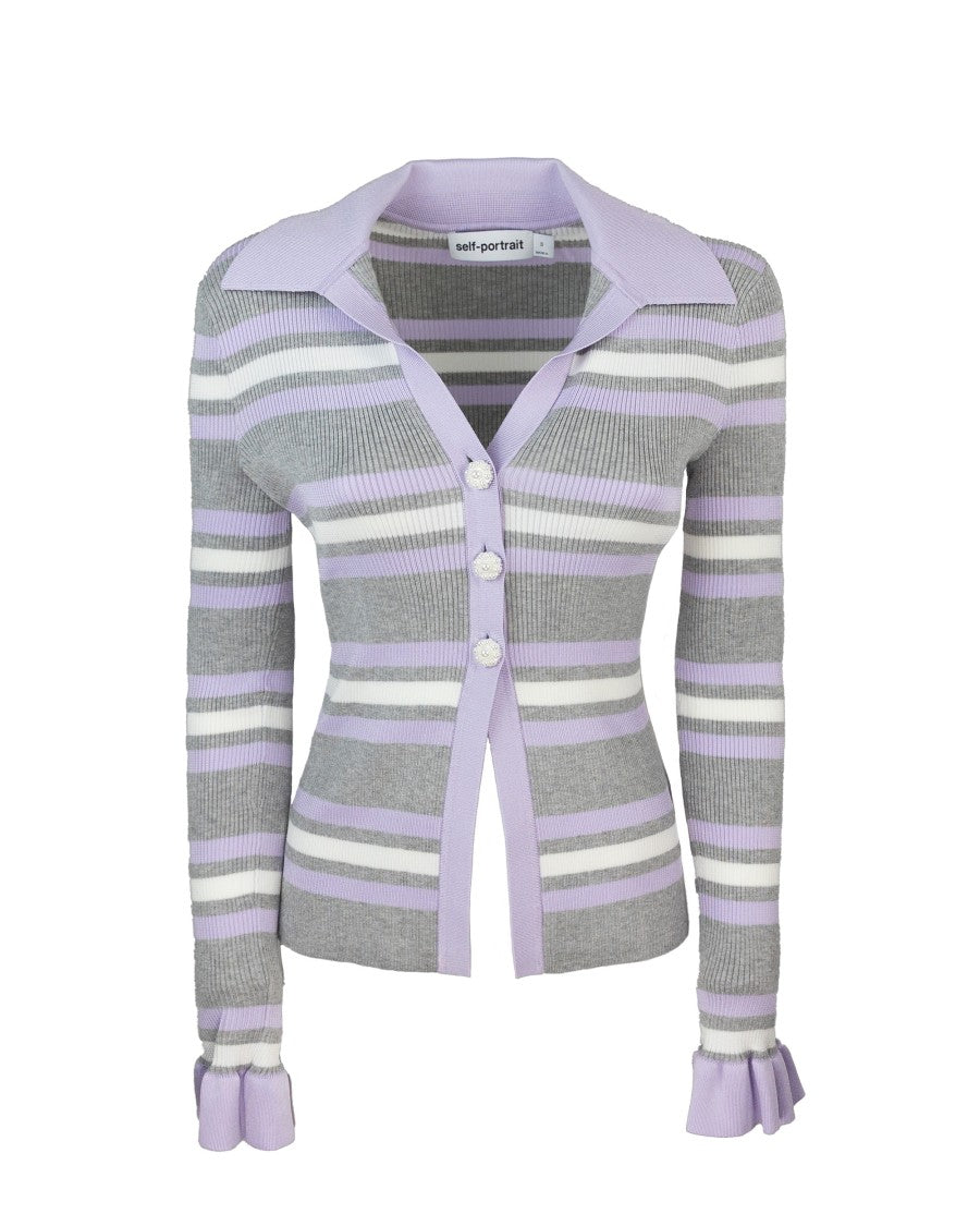 Self-Portrait Grey Stripe Ribbed Sweater