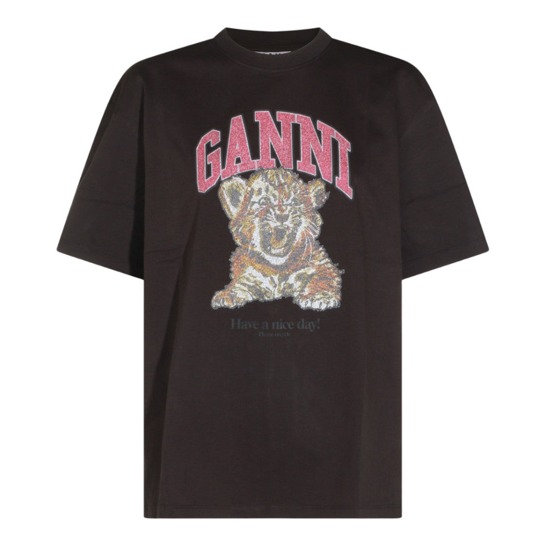 Ganni Bold Graphic Print T-Shirt With Collegiate Lettering