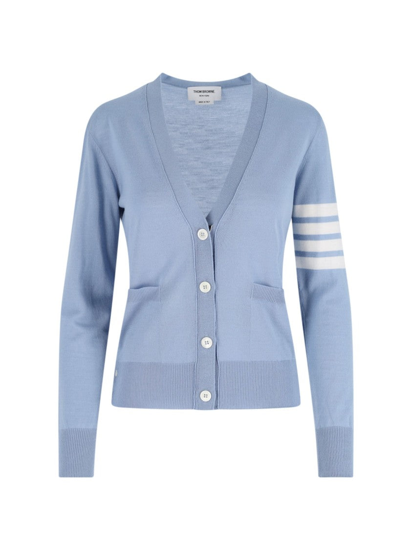 Thom Browne Light Blue V-Neck Cardigan