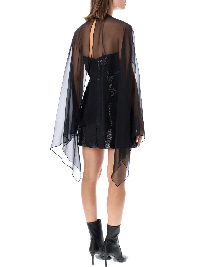 Alberta Ferretti Sequin Chiffon Overlay Mini Dress