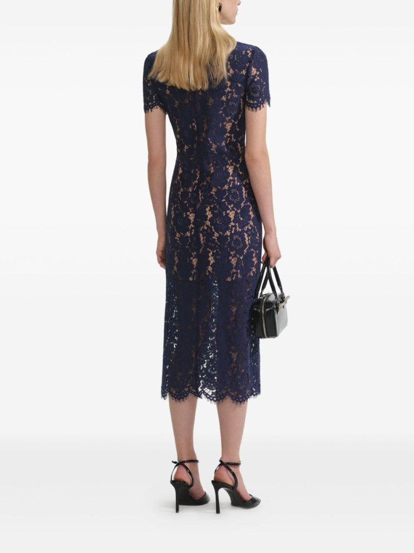 Self-Portrait Fitted Midi Dress With Lace Overlay