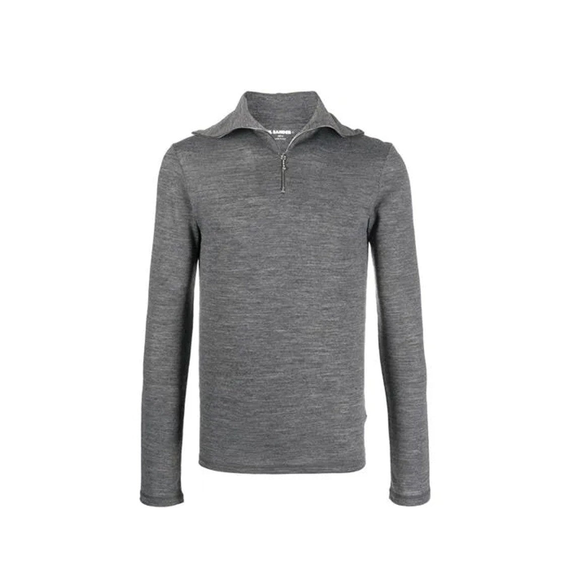 Jil Sander High Neck Wool Blend T-Shirt With Front Zip Closure