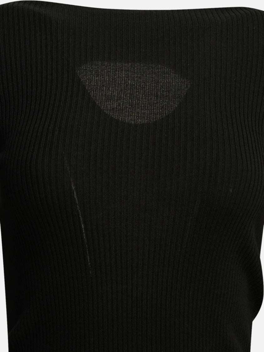 Rick Owens Fitted Black Long-Sleeved Top With Sheer Panel Detail