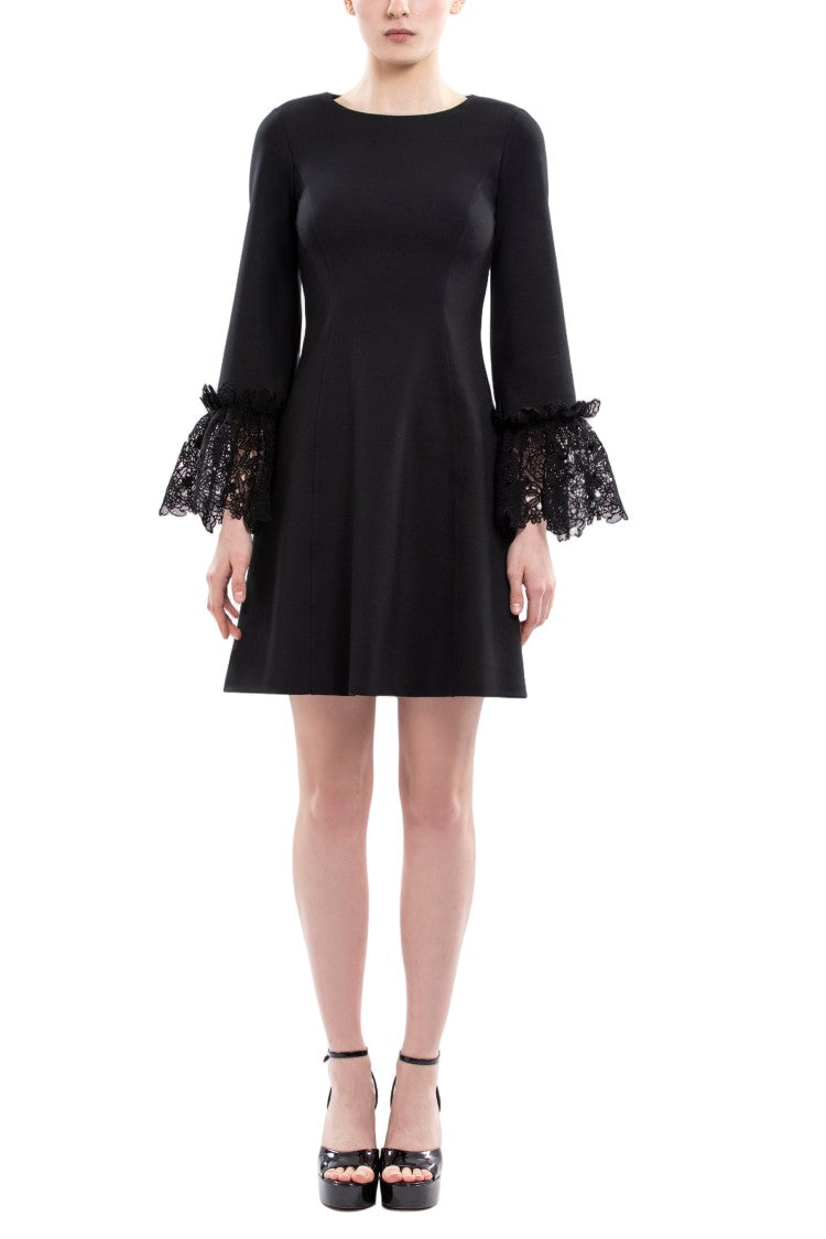 Saiid Kobeisy Short Jet Black Lace Dress With Intricate Ruffle Detailing