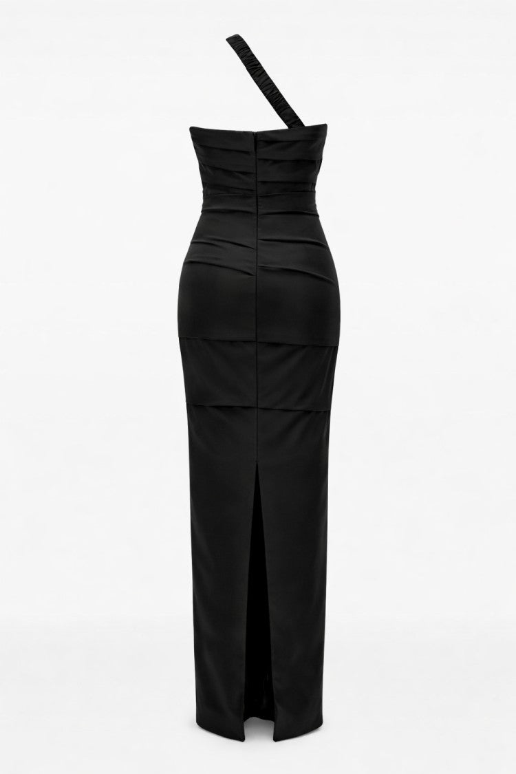 Rachel Gilbert One-Shoulder Black Midi Dress