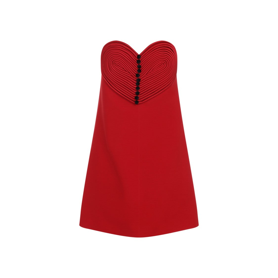 Valentino Strapless Red Wool Mini Dress With Heart Embroidery