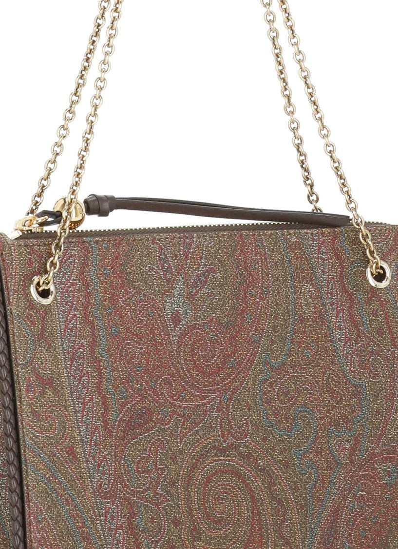 Etro Rectangular Paisley Fabric And Leather Shoulder Bag With Chain Strap
