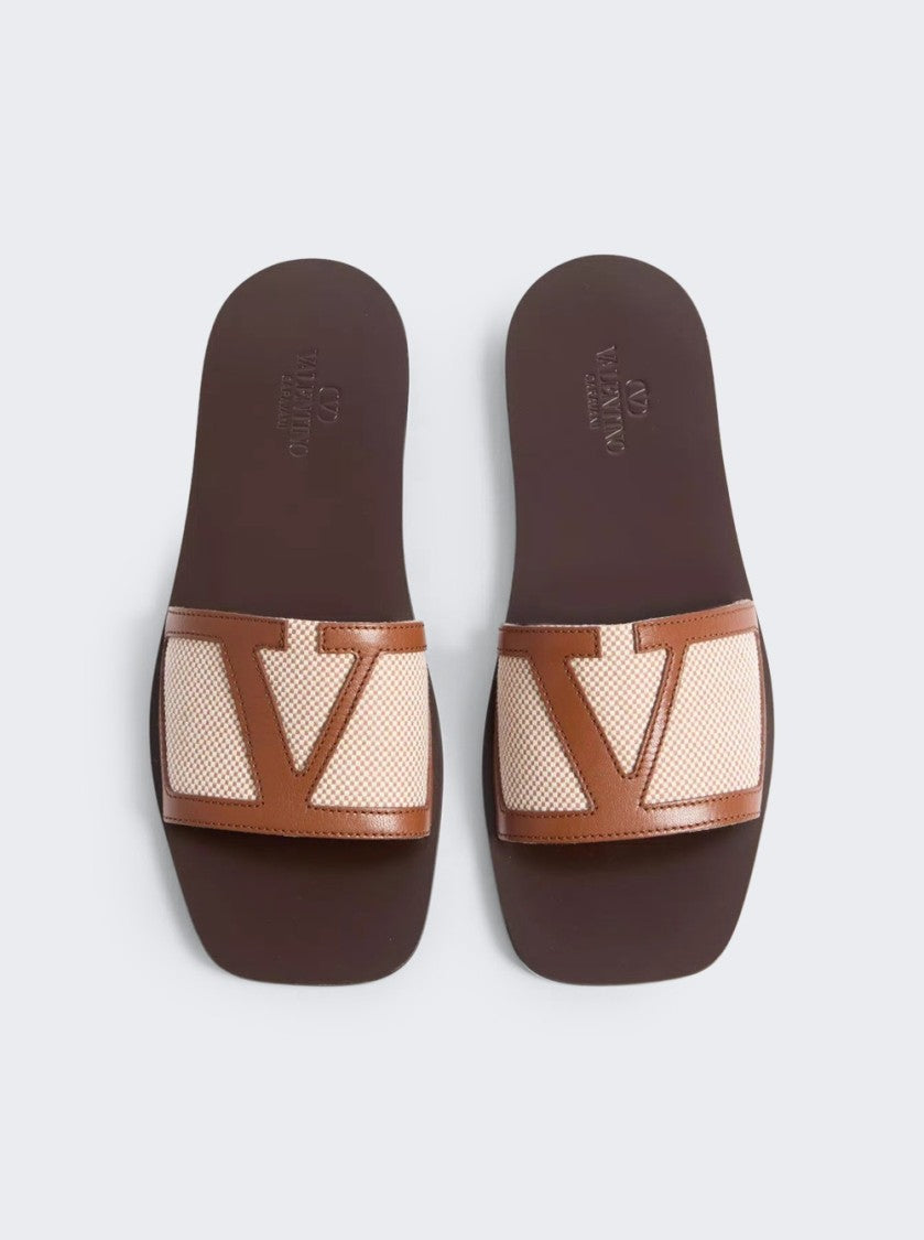 Valentino Viva Superstar Slide Sandal Natural And Tobacco