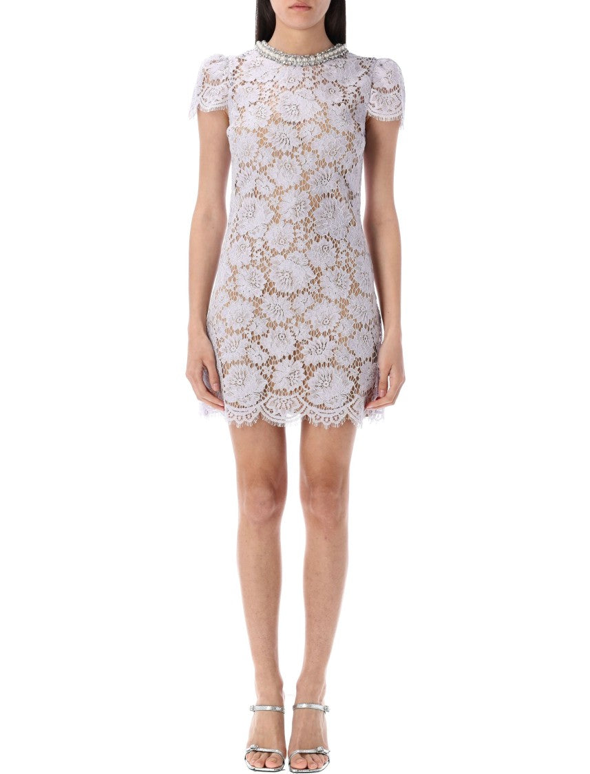 Self-Portrait Lace A Line Mini Dress Crystal Collar