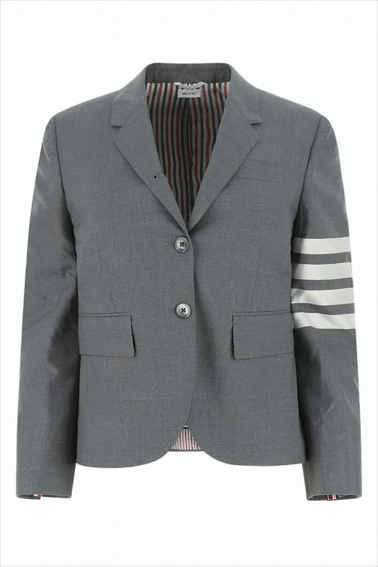 Thom Browne Cropped Tailored Jacket With Structured Silhouette And Signature Stripes