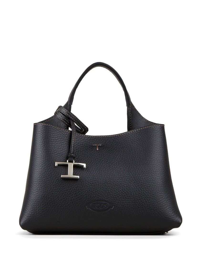 Tod's Structured Textured Leather Handbag With Silver Charm
