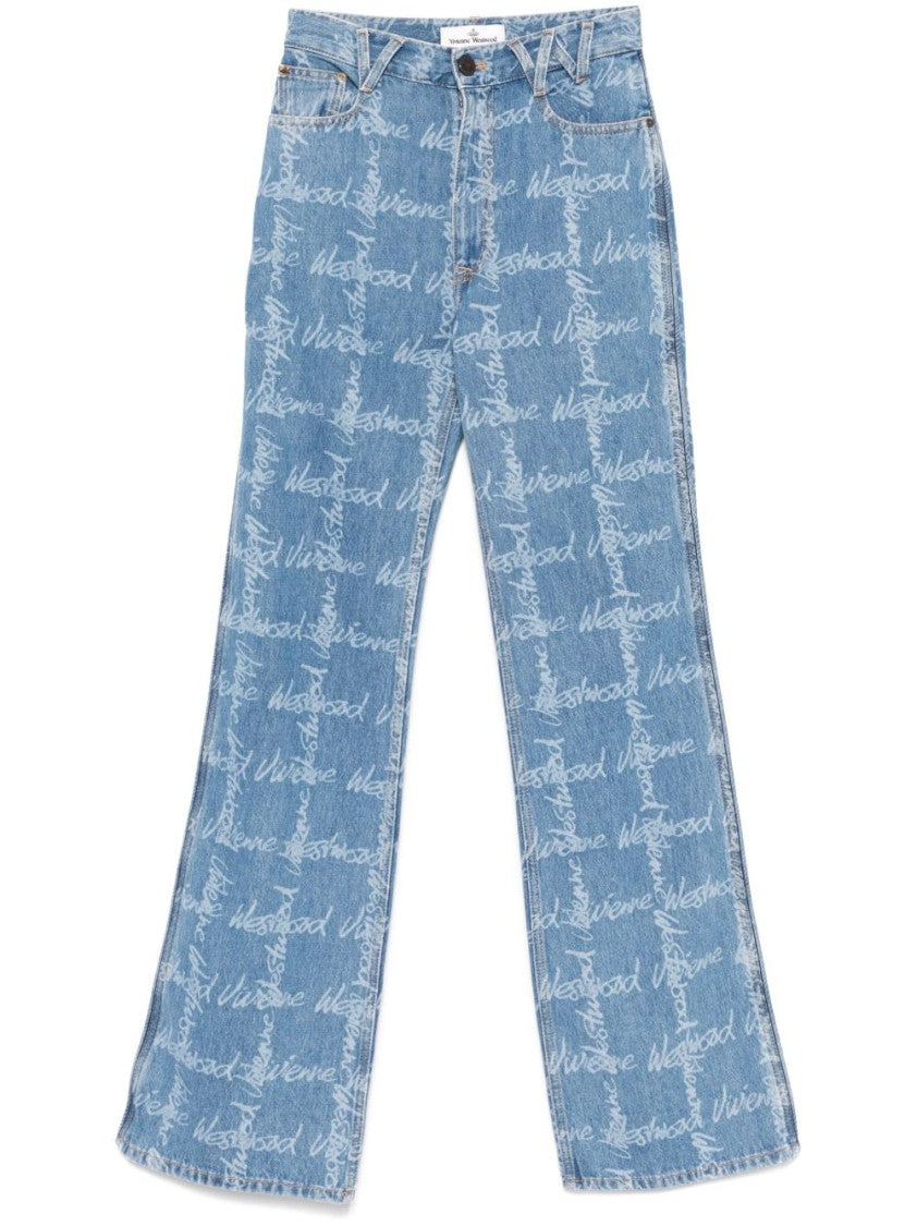 Vivienne Westwood Wide-Leg Jeans With All-Over Logo Print And Concealed Fastening
