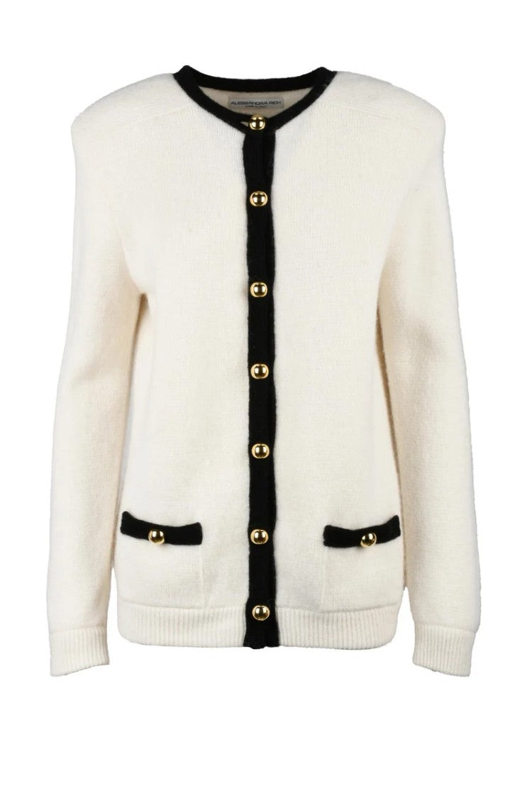 Alessandra Rich Alpaca Cardigan Jewel Buttons - White/Black