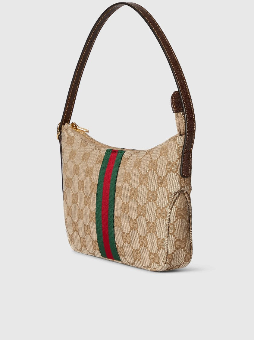 Gucci Beige Monogram Canvas Striped Crossbody Bag