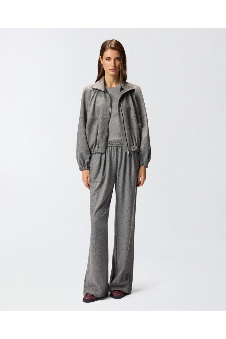 Pinko Grey Elasticated Waist Melange Polyester-Blend Wide-Leg Pants
