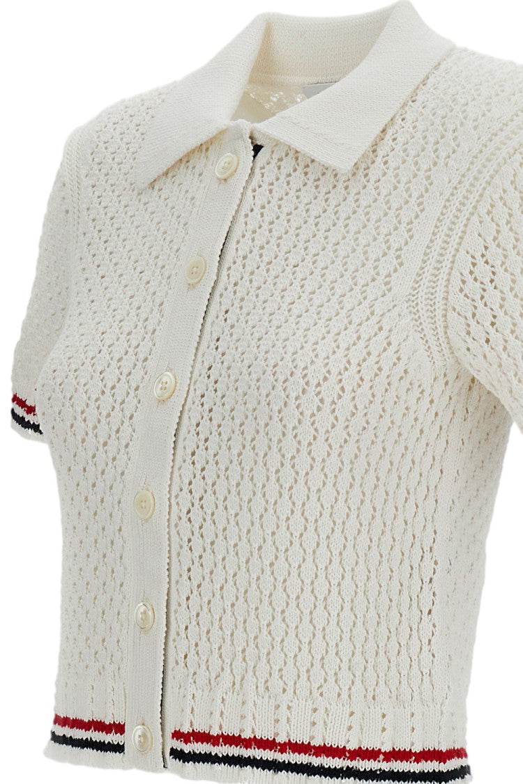 Thom Browne White Pointelle Cotton Cardigan