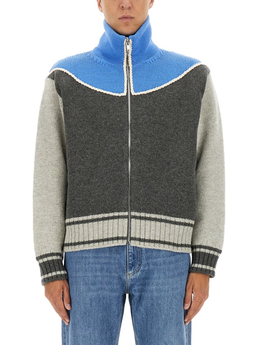 Bottega Veneta Color-Block Wool Knit Shirt With Zip-Up Front