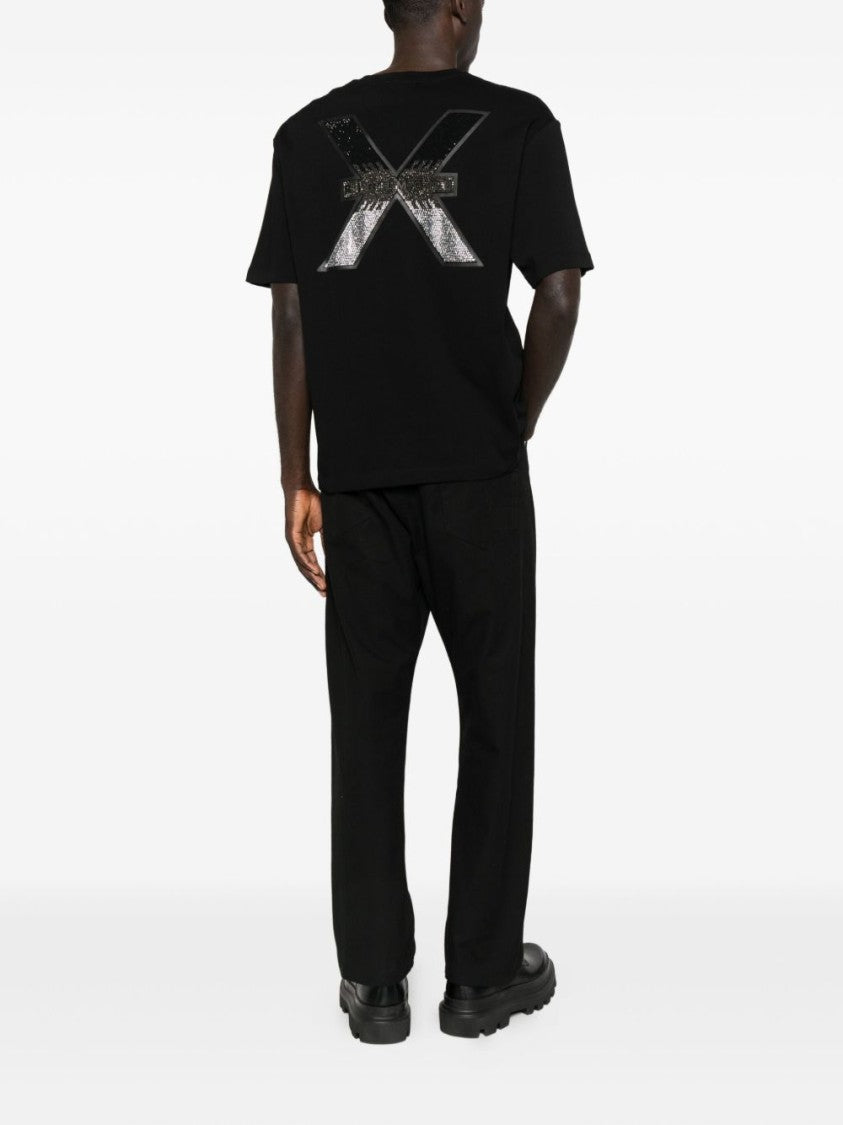 John Richmond Textured Graphic Black T-Shirt With Crew Neck
