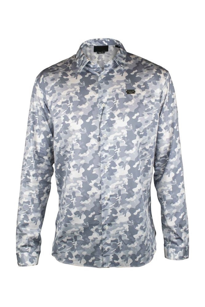 Philipp Plein Grey Military Camouflage Shirt With Mother-Of-Pearl Buttons