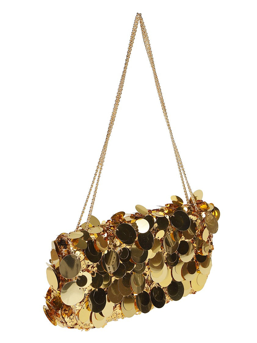 Rabanne Gold Sparkle Baguette Sequined Lamb Leather Shoulder Bag