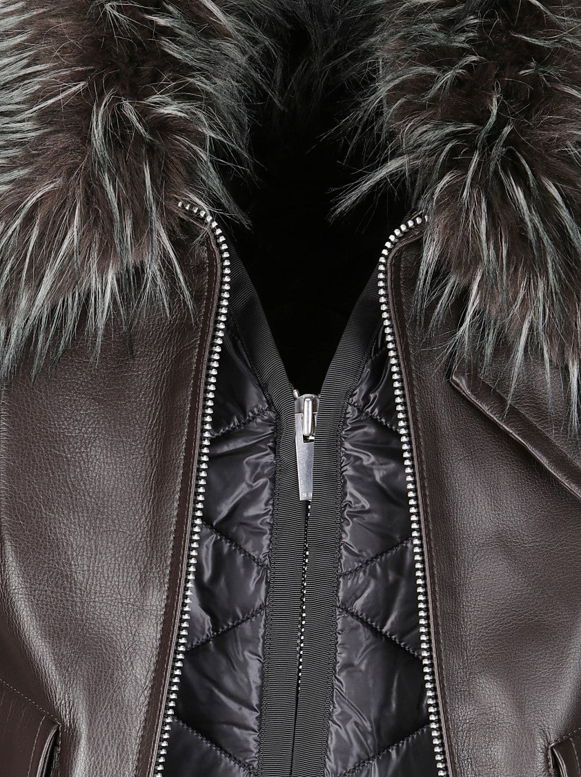 Sacai Leather Blouson With Plush Fur Collar