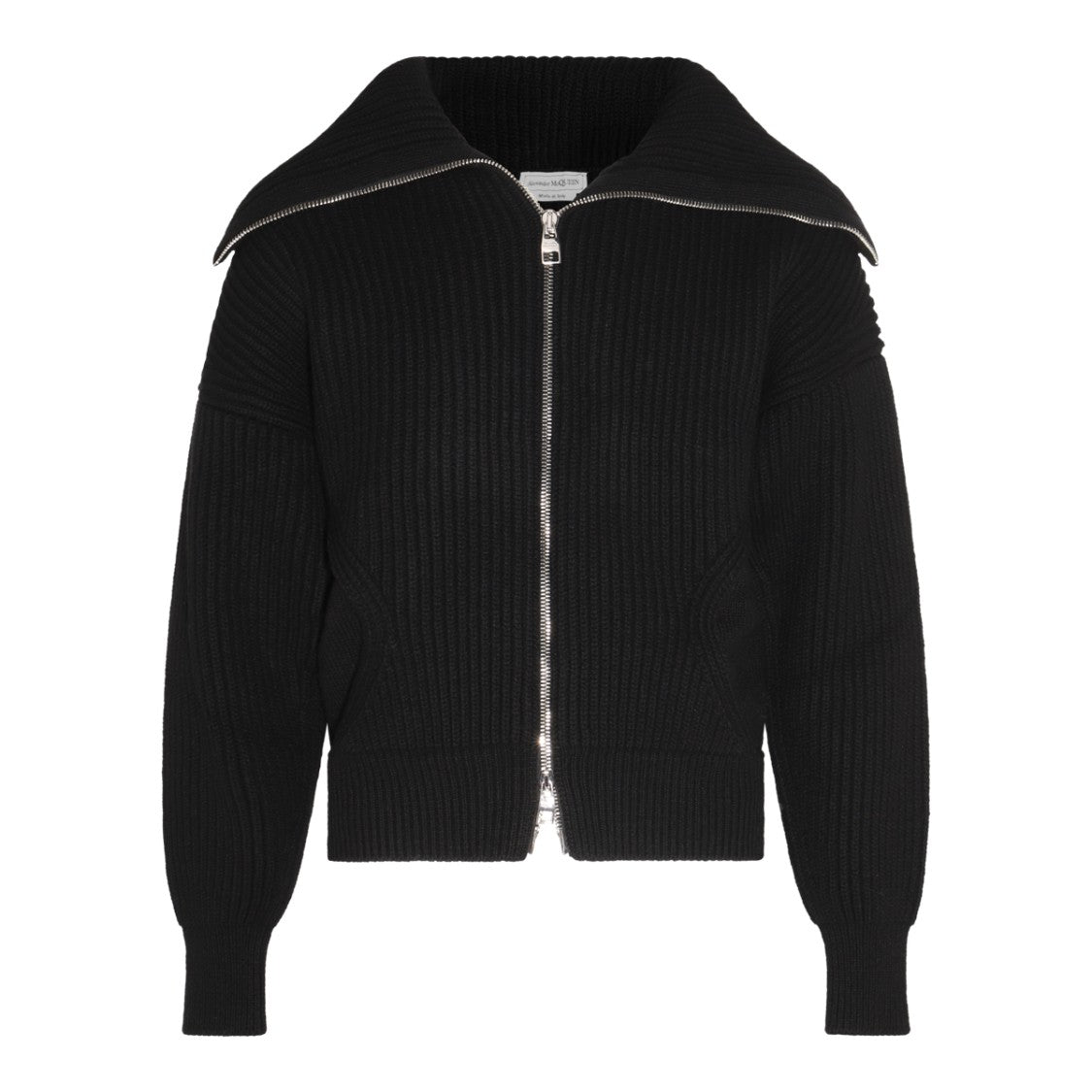 Alexander Mcqueen Ribbed Knit Zip-Up Sweater With Silver Finish Details