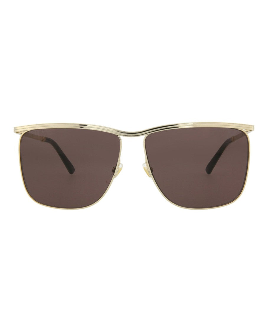 Gucci Square-Frame Minimalist Metal Sunglasses With Gold Finish