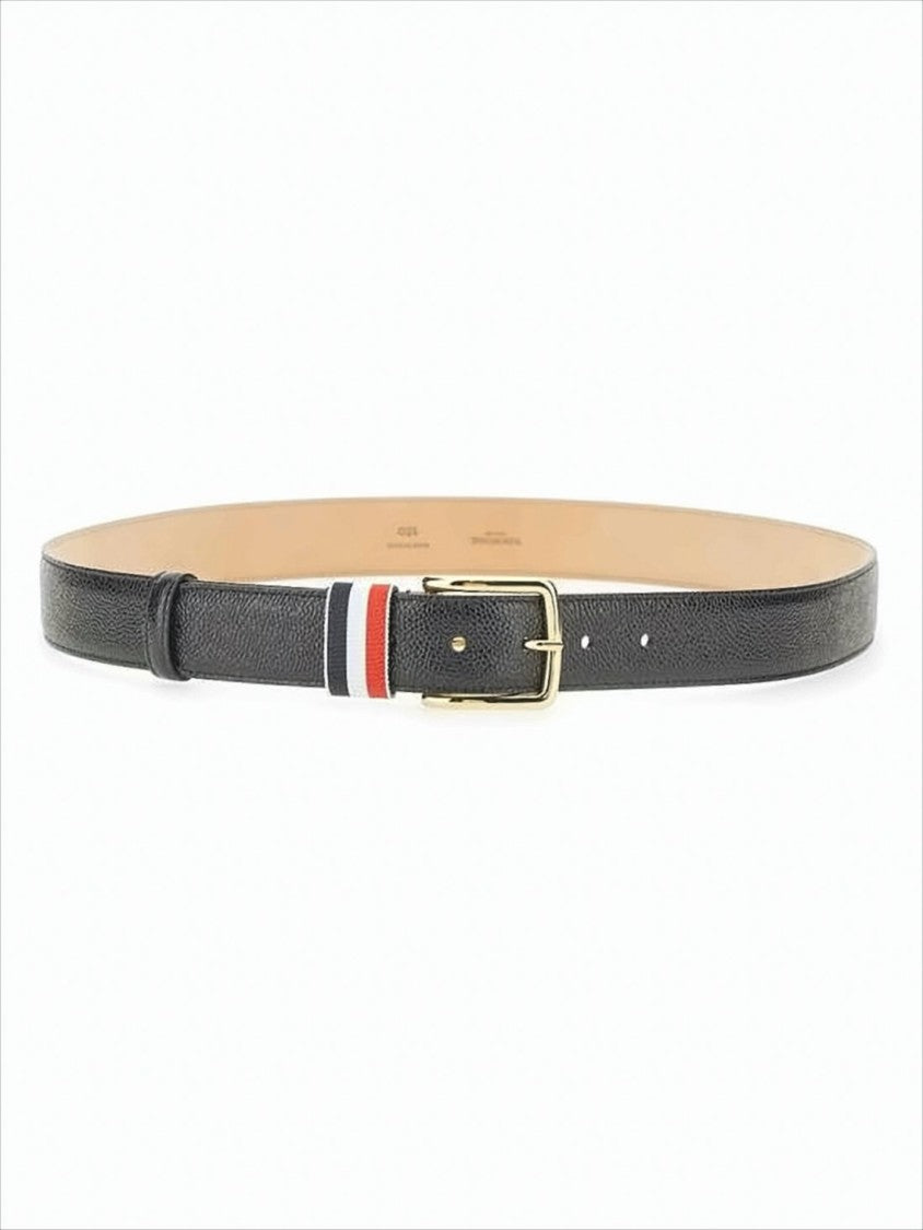 Thom Browne Textured Black Leather Belt With Gold-Tone Buckle