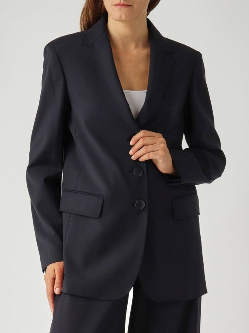 Max Mara Tailored Blue Wool Blazer With Notched Lapel