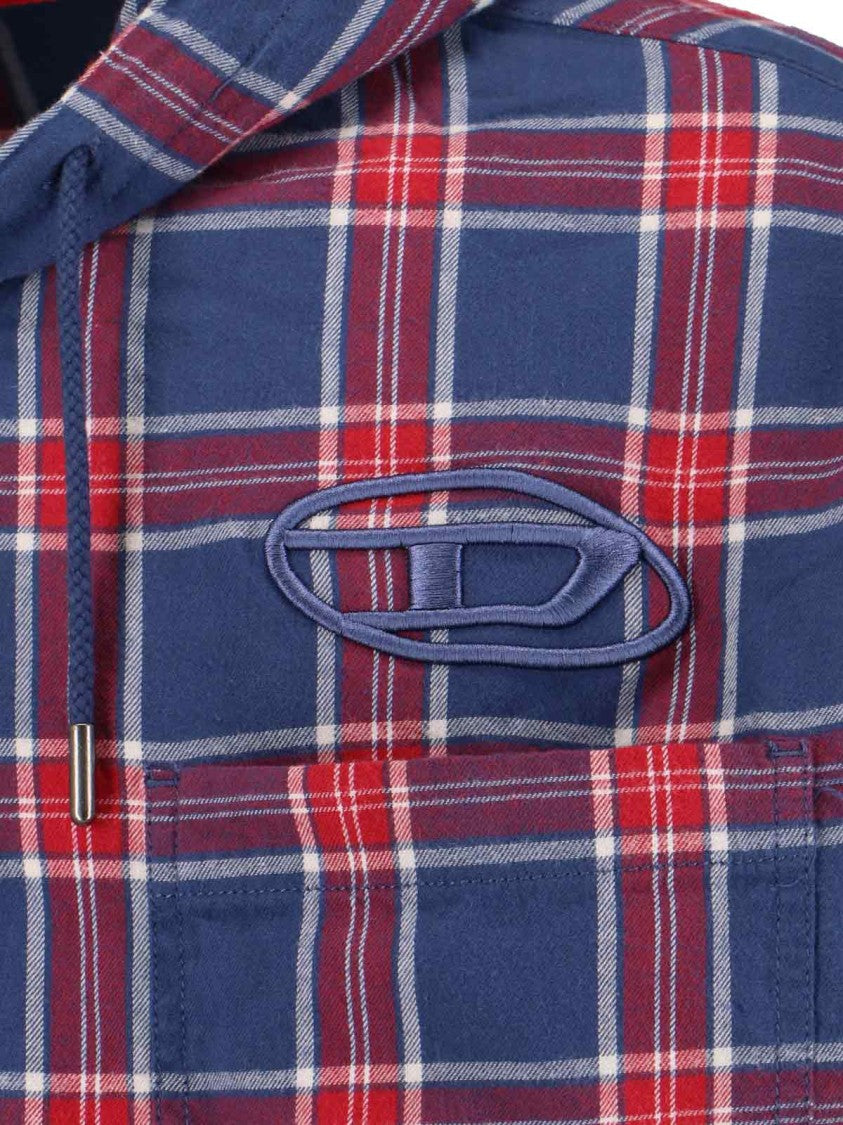 Diesel Hooded Plaid Shirt With Button-Down Front And Logo Detail