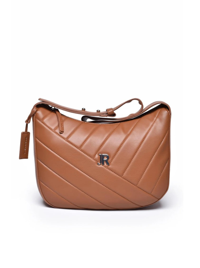 John Richmond Cognac Quilted Zip Polyurethane Shoulder Bag