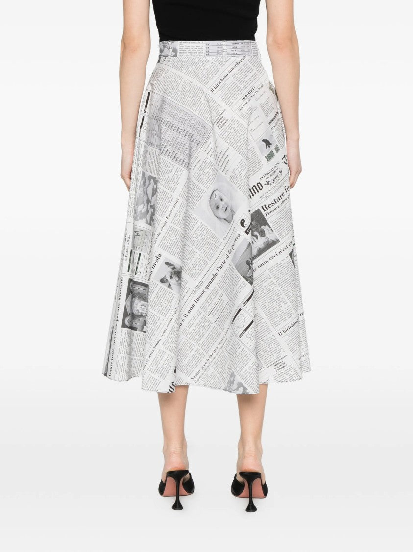 Moschino Midi Skirt With High Waist And Newspaper Print