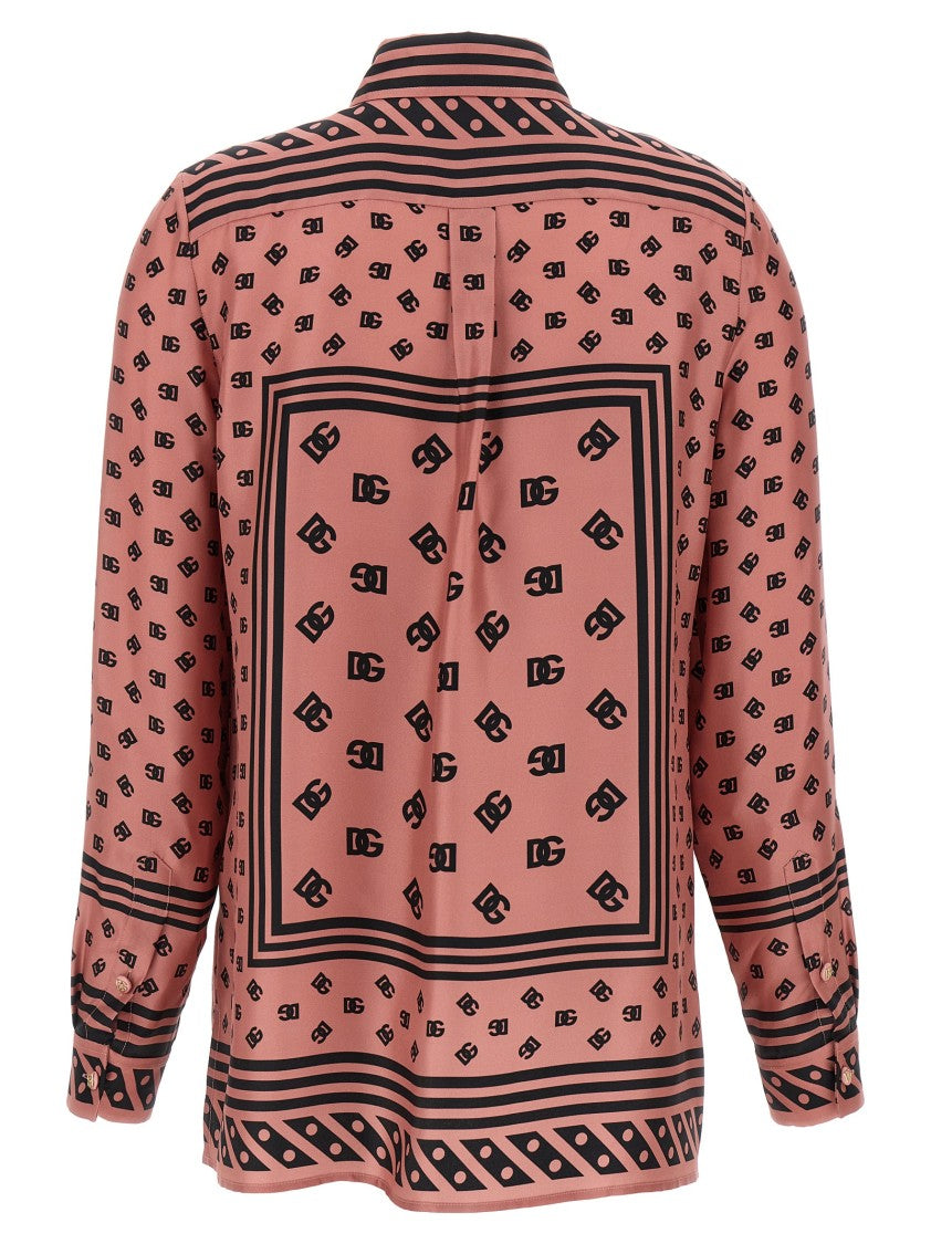 Dolce & Gabbana Silk Twill Shirt With Dg Logo Scarf Print