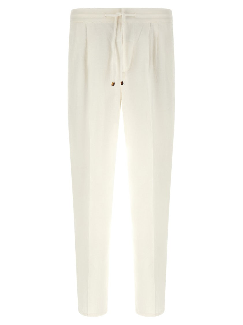 Brunello Cucinelli White Linen And Cotton Blend Trousers
