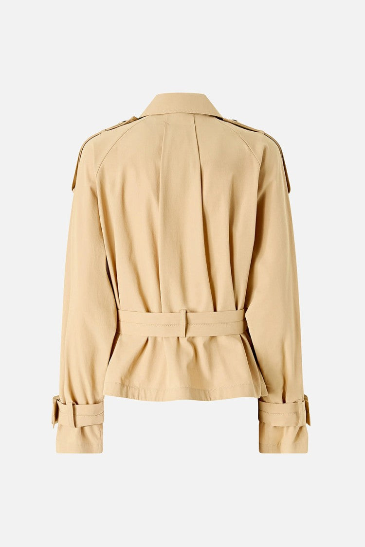 Pinko Beige Self-Belted Epaulettes Cropped Cotton Trench Jacket