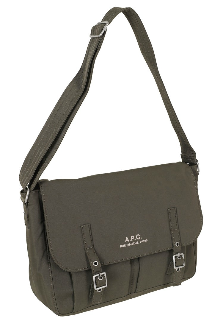 A.P.C. Green Rectangular Logo Print Messenger Bag