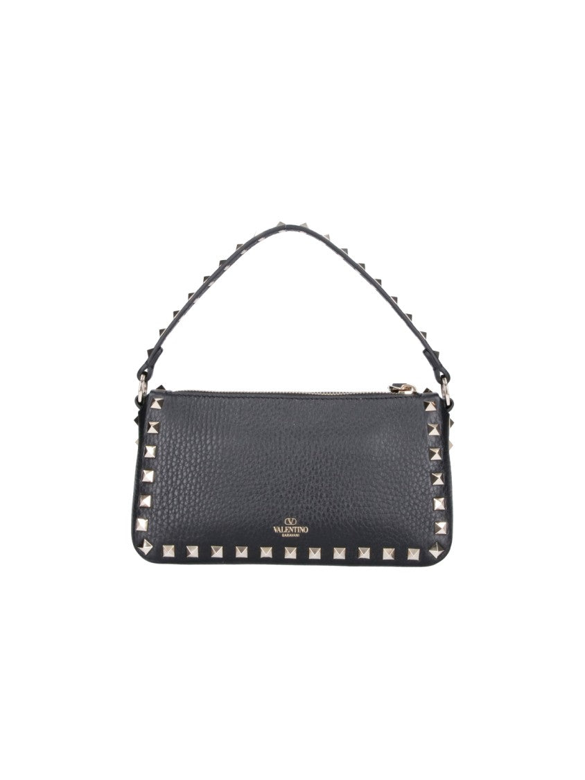 Valentino Garavani Black Rockstud Textured Calfskin Leather Shoulder Bag