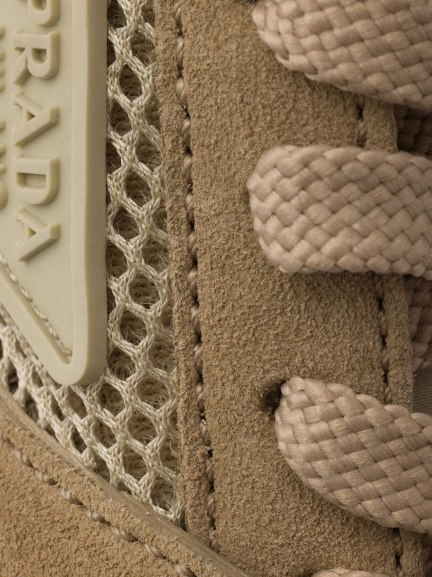 Prada Mesh Suede Lace-Up Sneakers