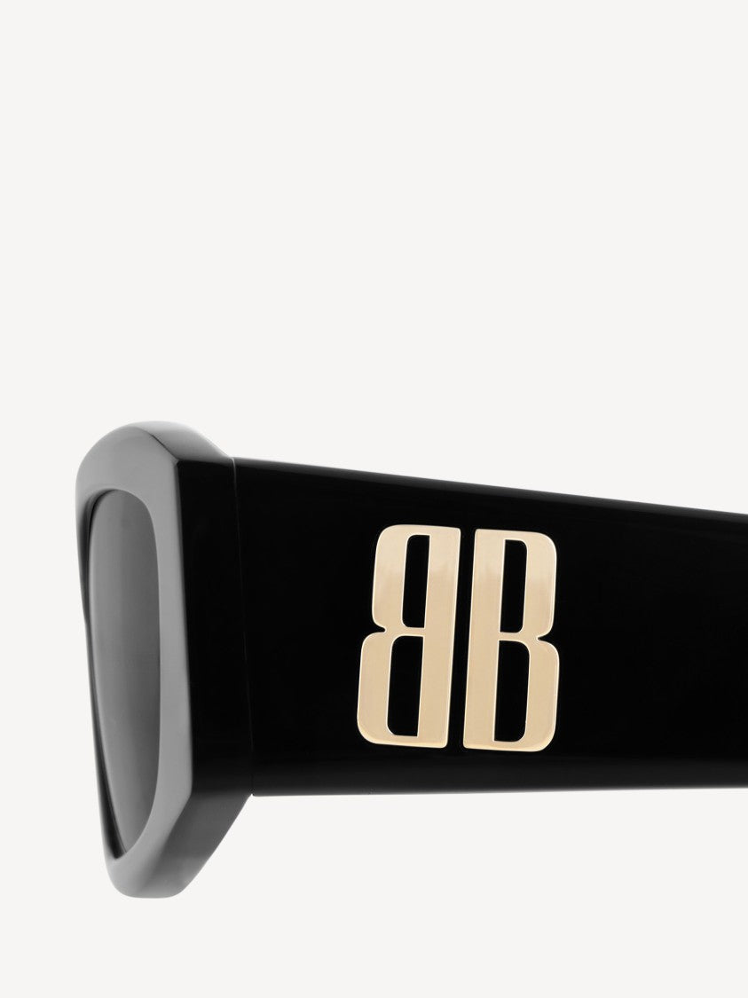 Balenciaga Black Occhiali Rectangular Logo Sunglasses