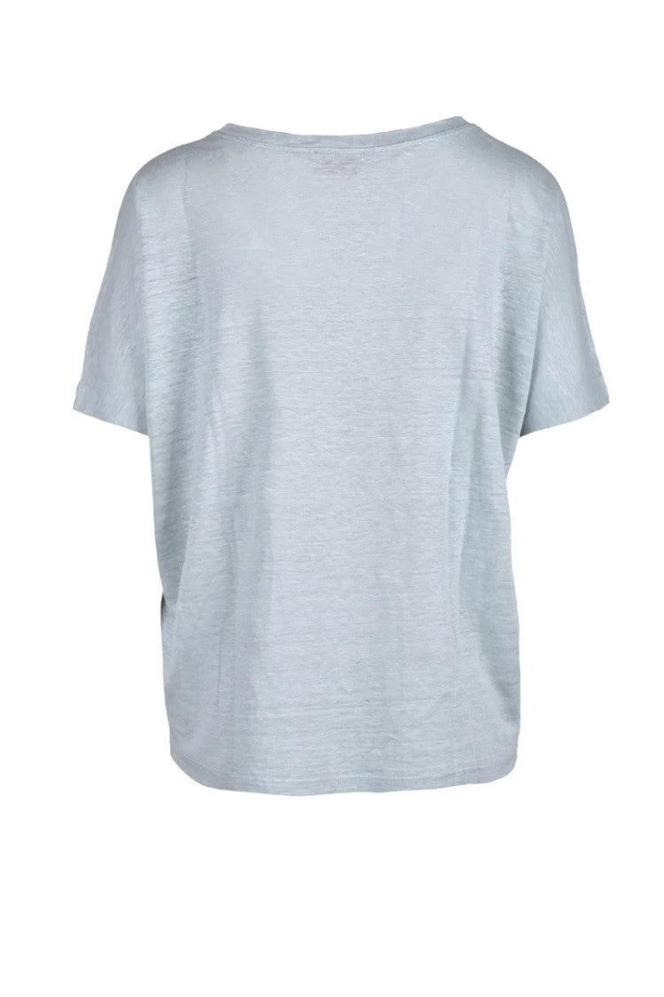 Ambrosio Aqua Green V-Neck Linen T-Shirt
