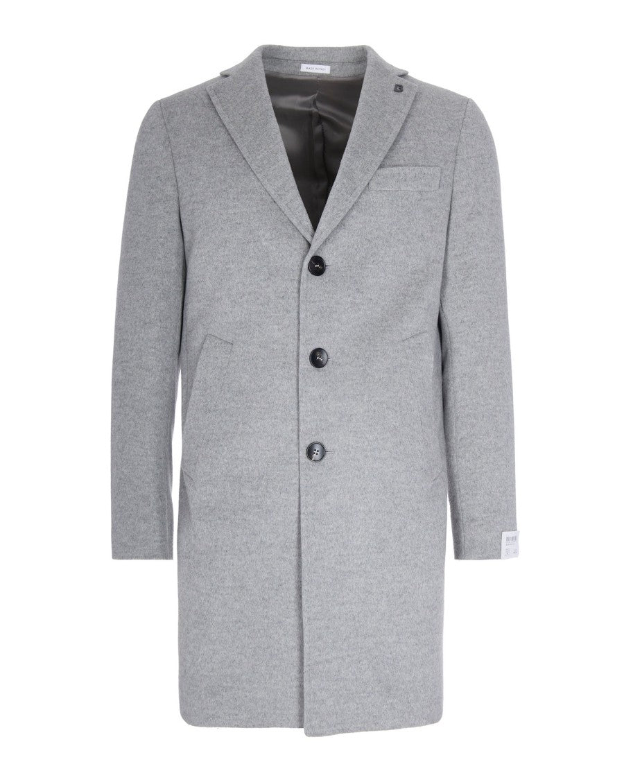 Breras Milano Light Grey Single-Breasted Virgin Wool Coat