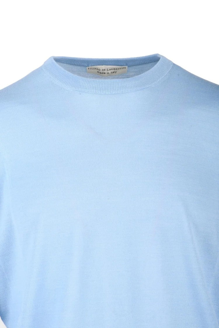 Filippo De Laurentiis Light Blue Merino Wool Men's Crewneck Sweater