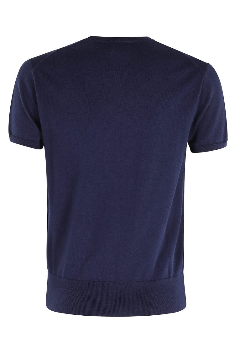 Polo Ralph Lauren Blue Logo Short-Sleeve Ribbed Cotton-Blend Knit Tops