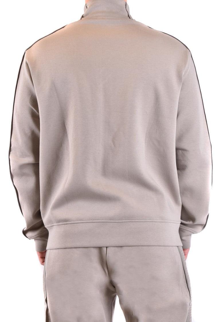 Emporio Armani Full-Zip Grey Sweatshirt High Collar Stripes
