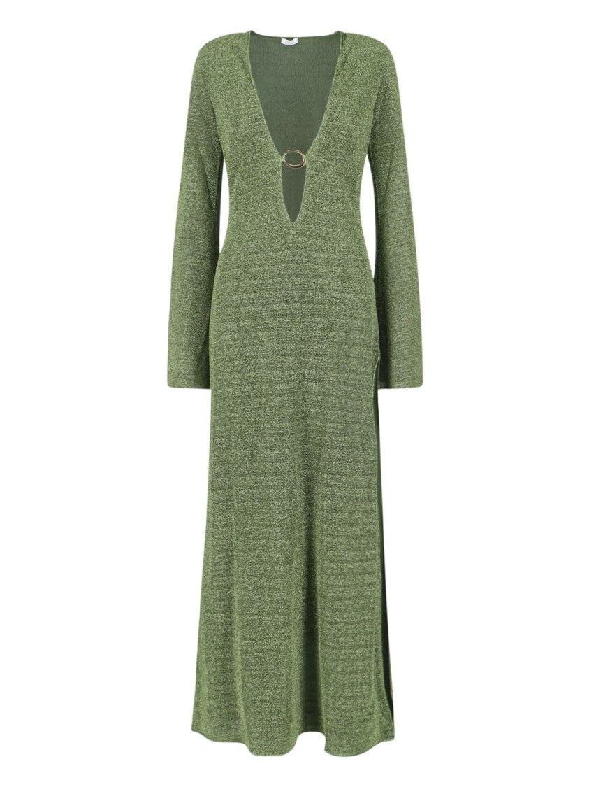 Oséree Maxi Kaftan Dress In Shimmering Green Metallic Fabric