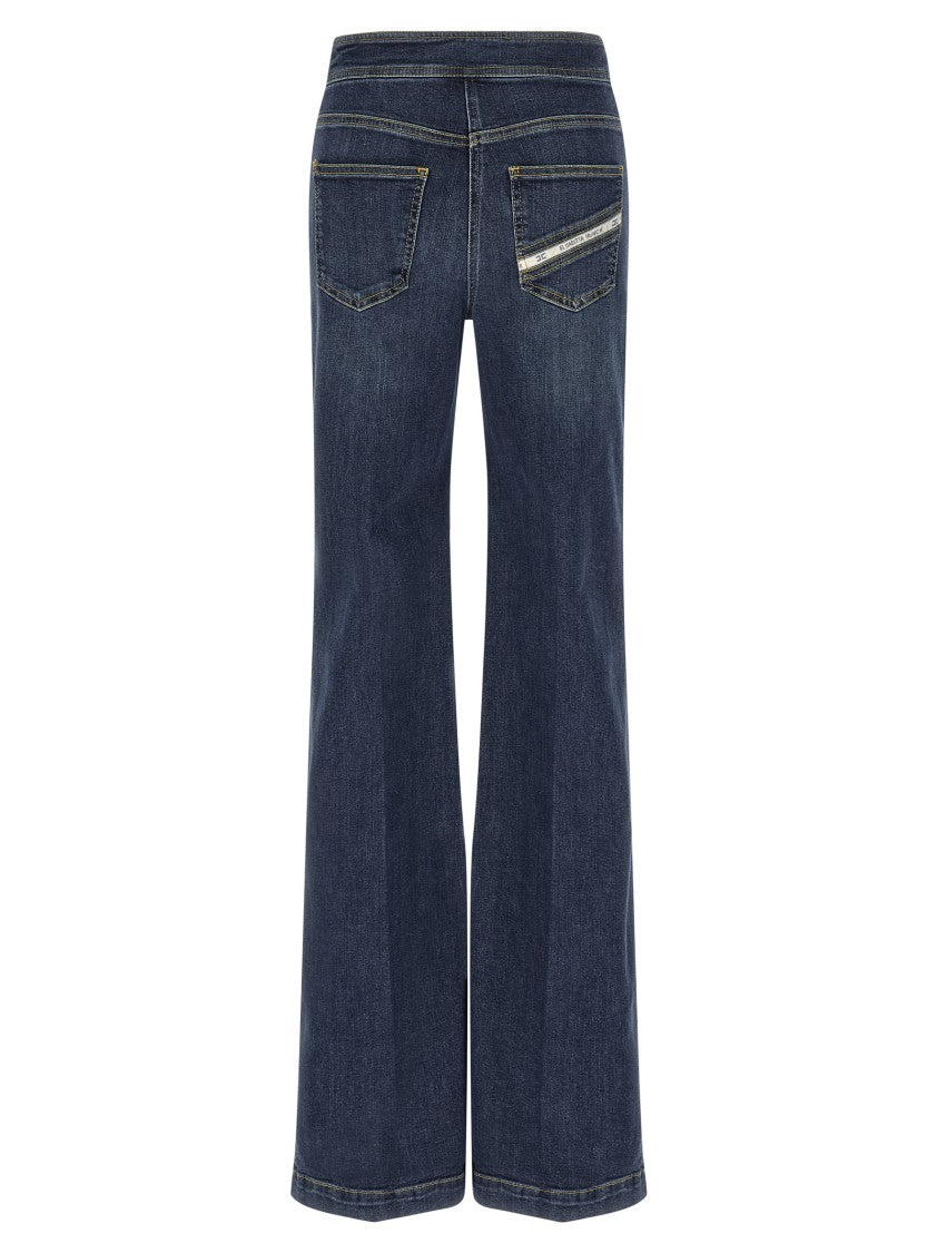 Elisabetta Franchi High-Waisted Palazzo Jeans With Decorative Button Details